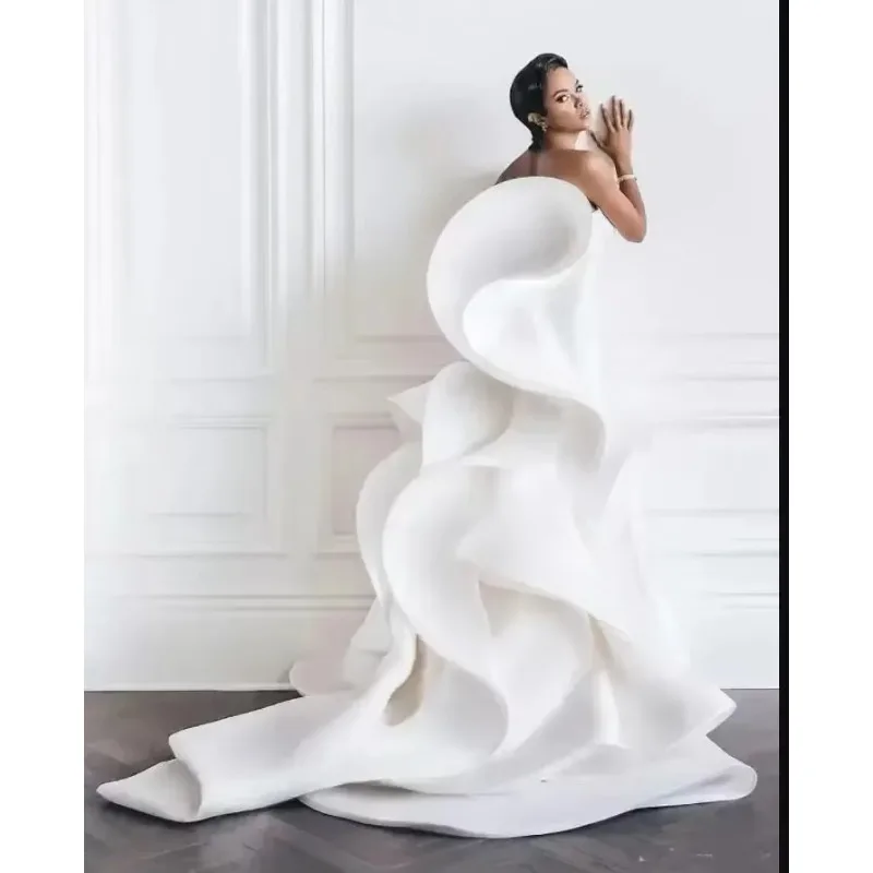 Vestido De novia De satén sin tirantes personalizado con volantes en la espalda tren capilla Vestidos De Novias vestido De novia africano De talla grande