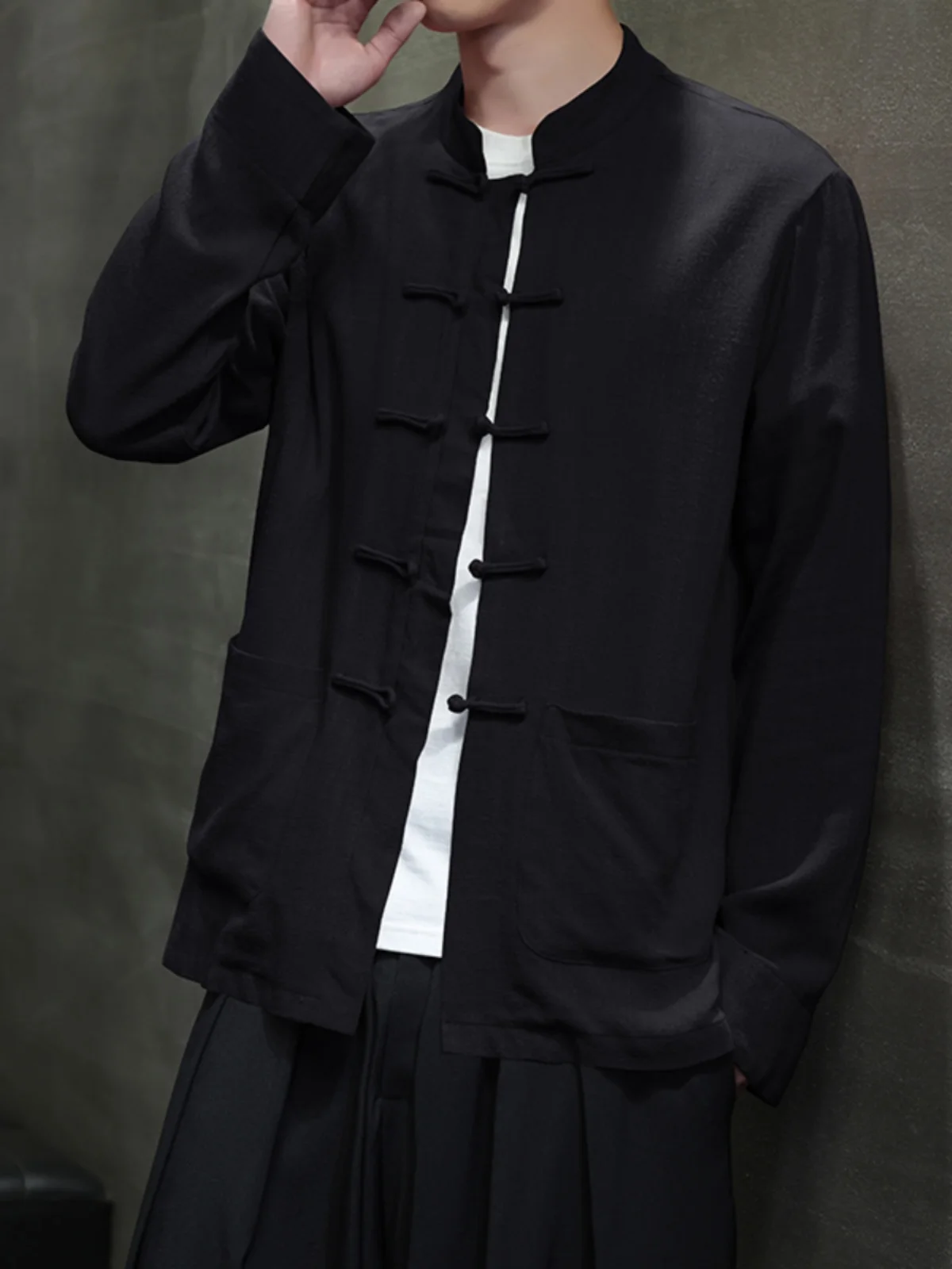 

Новая мужская китайская рубашка-костюм в стиле Тан, свободного кроя, из хлопка и льна, с длинным рукавом, воротником-стойкой, на пуговицах