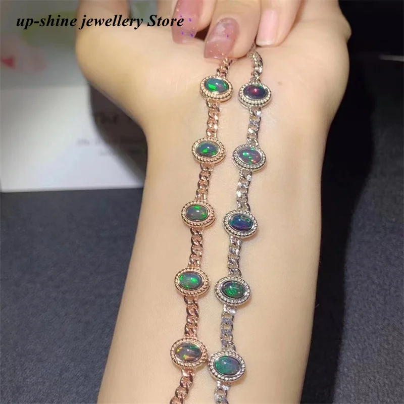 

New Black Opal Real 925 Sterling Silver Bracelet, Crafted, Wedding Accessory, Customizable.