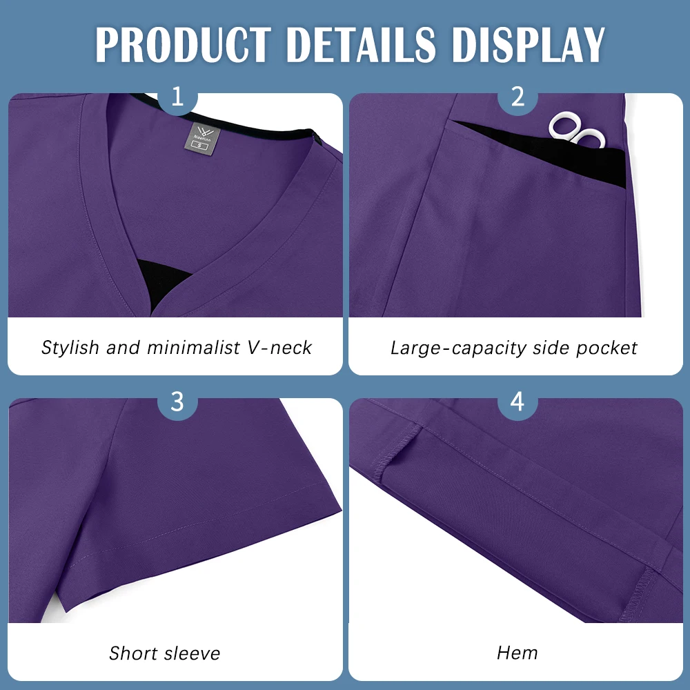 Medical Uniforms for Women V-neck Short Sleeve Beauty Workwear Suit Hospital Nurse Scrubs Set Doctor Dental Surgery Work Clothes - view 4