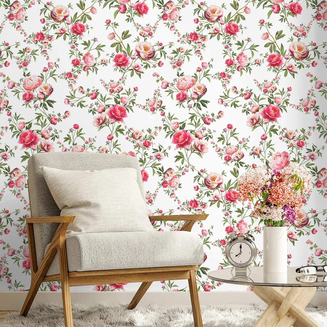 Romantic Rose Peony Peel and Stick Wallpaper Self Adhesive Removable Peel Off Stick on Wall Paper for Bedroom Cabinet Renter