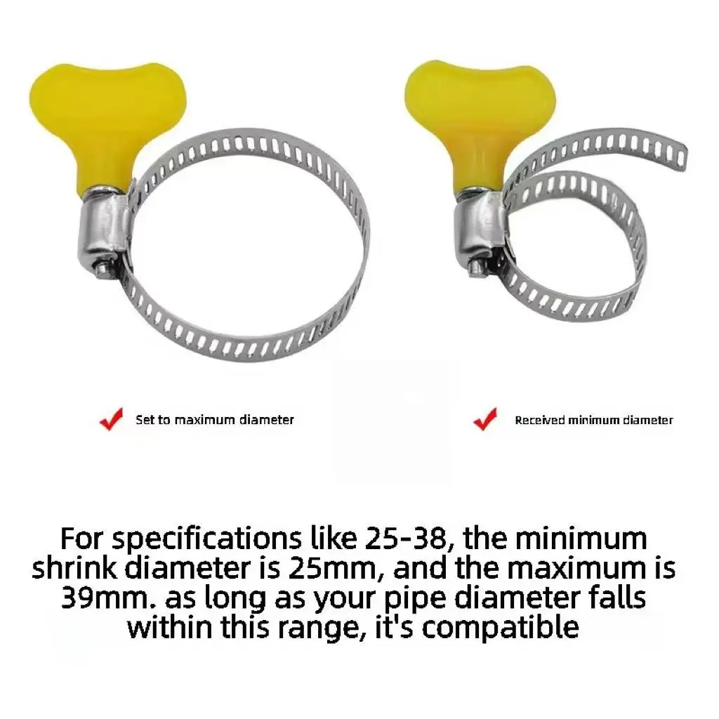 5/10pcs 8-44mm Adjustable Yellow Plastic Handle Hand Twist Hose Clamps Worm Driving 201 Stainless Steel Pipe Clips For Tube