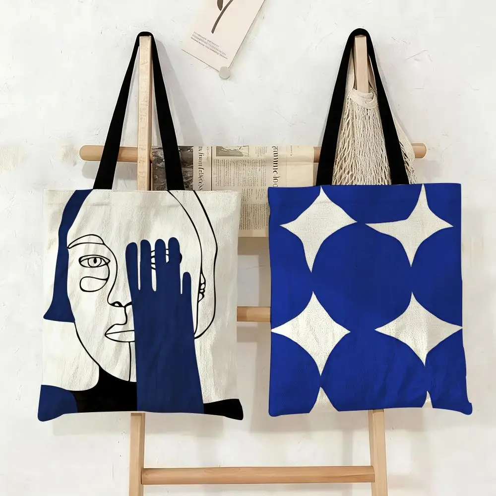 Bolsas de almacenamiento con patrón abstracto azul Klein, bolsa de lona de gran capacidad para estudiantes mujeres, para guardar libros, bolso de mano para mamá