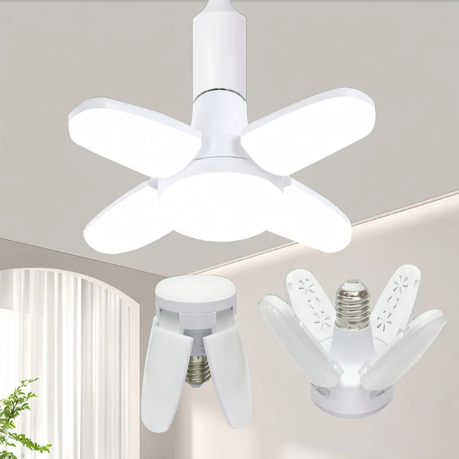 Faltbarer Ventilatorflügel LED-Lampe E27 28W Hohe Helligkeit Einstellbarer Winkel für Garage Lagerhaus Decke Zuhause AC85-265V