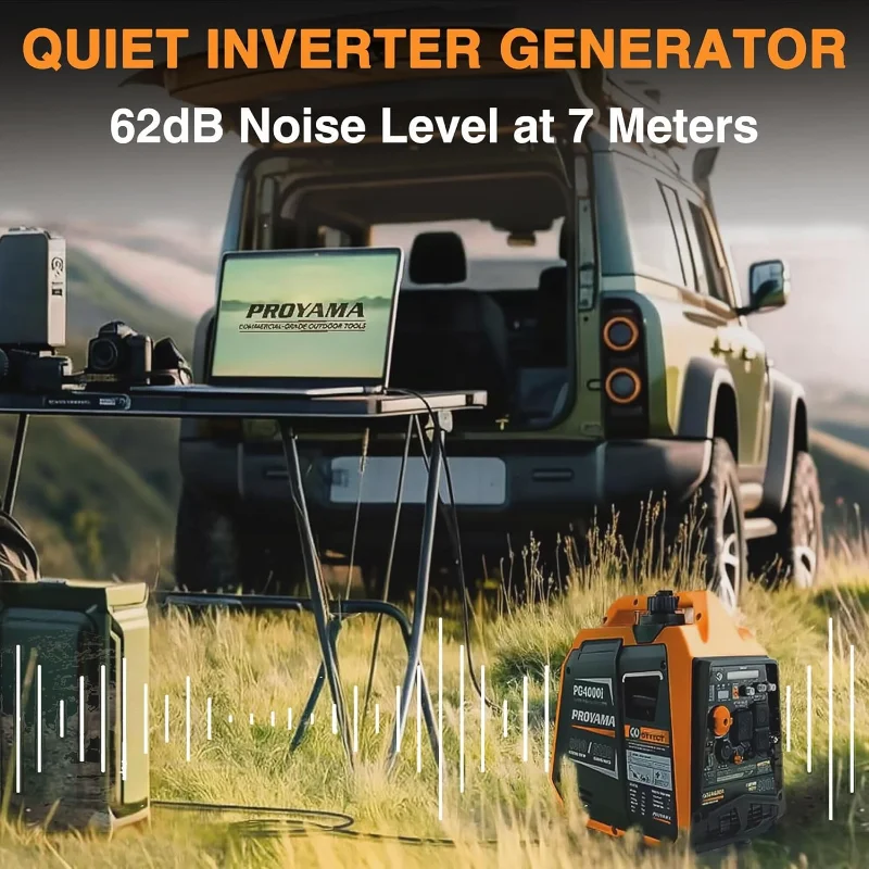 PROYAMA 4000W Portable Gas Inverter Generator, CO Sensor, Digital Interface, RV - Ready, LED Light, ECO - Mode, Parallel Capable