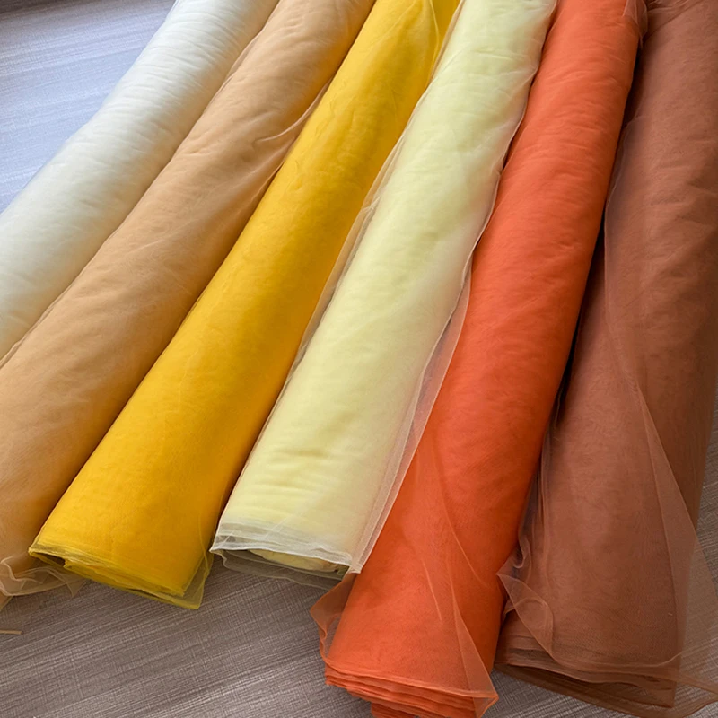 Orange Yellow Soft Tulle Fabric Wedding Decoration Curtain Cloth Mesh Layout Chair Back Drap Yarn Net Handmade DIY Tutu Material