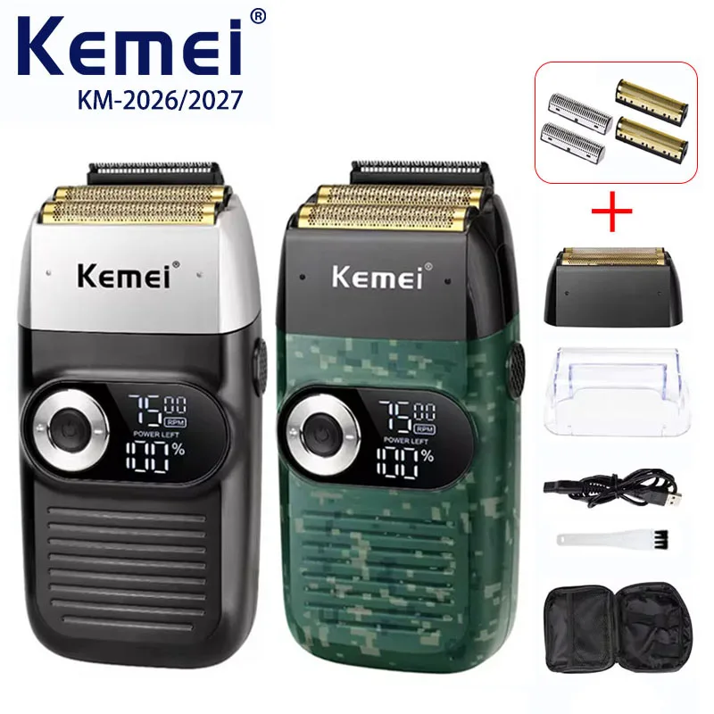 Original Kemei KM-2026 KM-2027 2 In 1 Rechargeable Electric Shaver LCD Reciprocating Razor For Men USB Charging Beard Trimmer