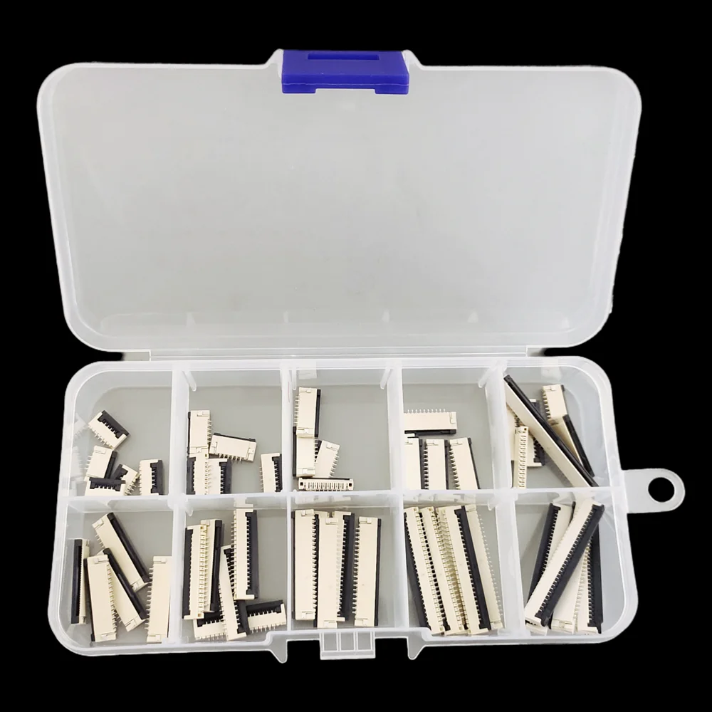 50pcs/Box FPC FFC Flat Cable Connector 1.0mm Pitch Flip Type Under Clamshell Socket 4P 6P 8P 10P 12P 14P 16P 20P 24P 30P Kits