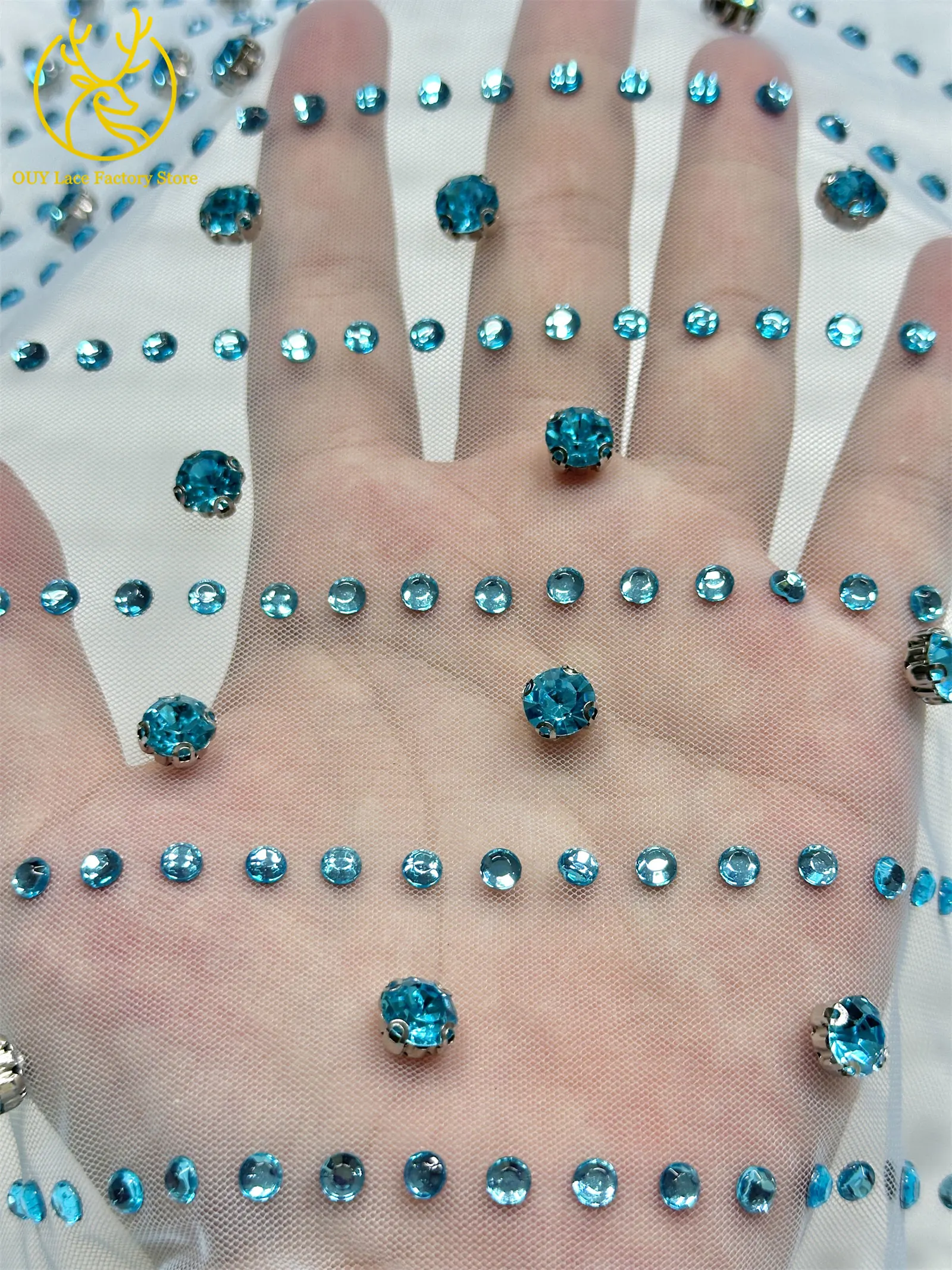 Grüner Neuer Stil Österreichischer Diamant-Tüll-Netzstoff 5 Yards Afrikanischer Spitzenstoff Bunter Strass-Netzstoff für Hochzeitskleider – Detail 6