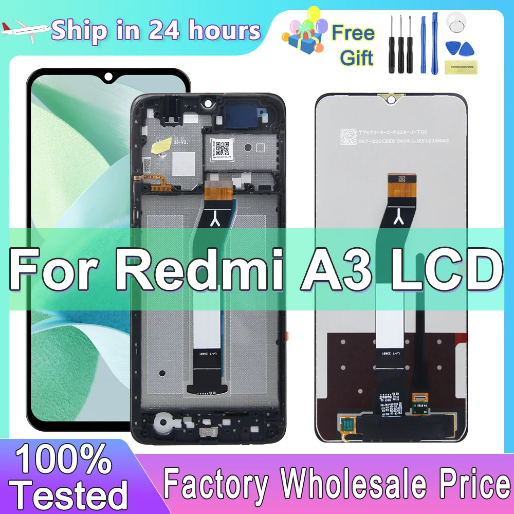 100% 테스트된 Redmi A3 디스플레이 화면, 샤오미 Redmi A3 23129RN51X LCD 디스플레이 터치 스크린 교체 디지타이저 어셈블리