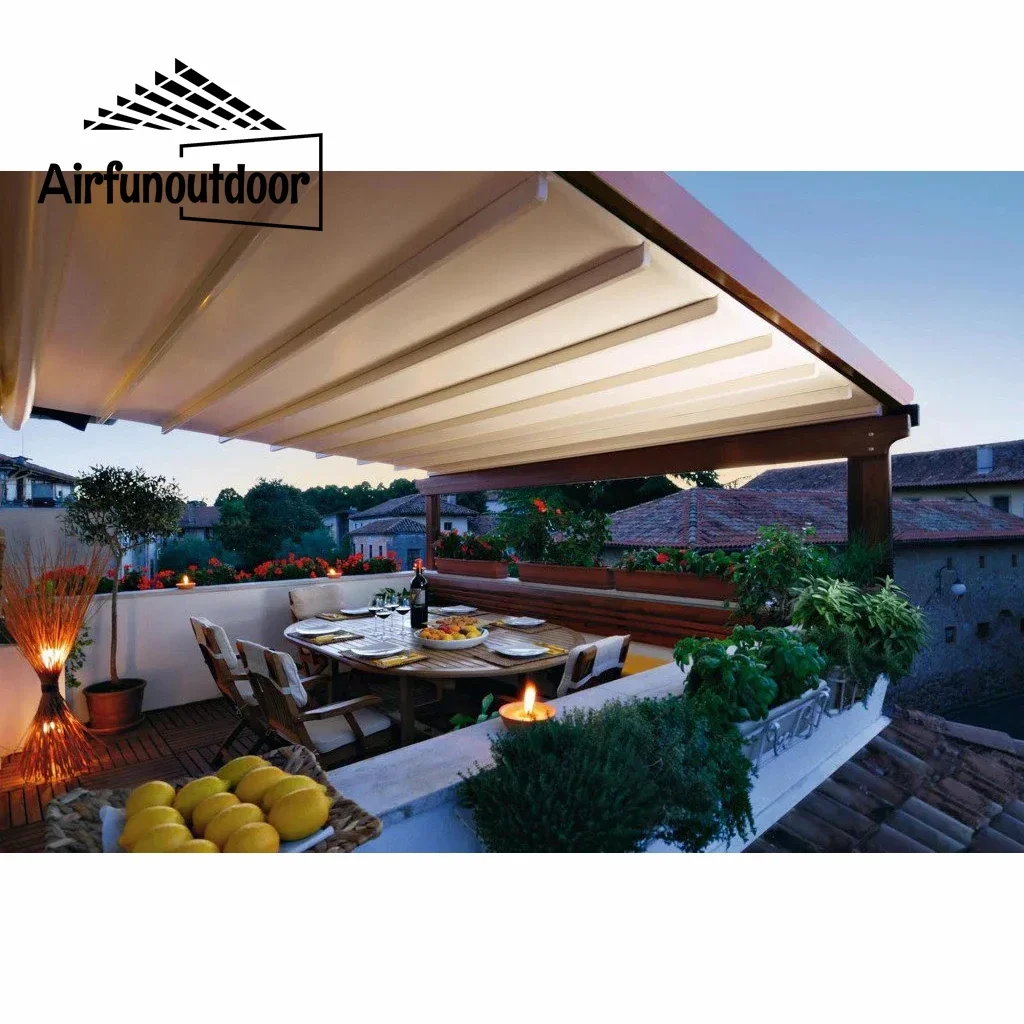 مقاوم للماء بولي كلوريد الفينيل قابل للسحب النسيج العريشة أكشاك وجناح 3x4 حجم التحكم عن بعد بمحركات الألومنيوم الإطار للحديقة