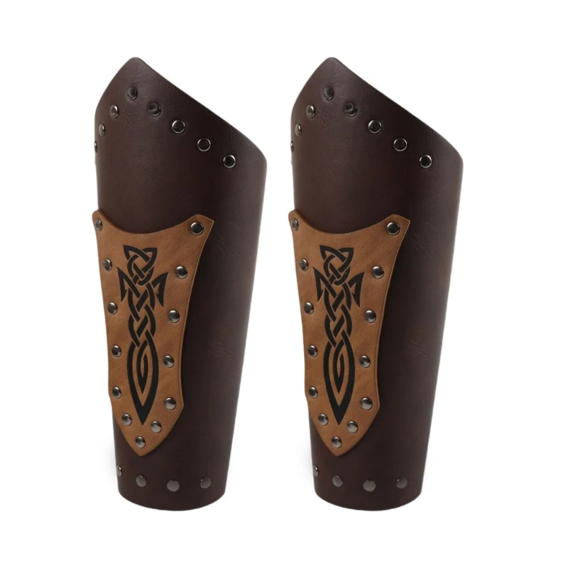 Medieval Wristband Men Cosplay Studs Embossed Bracer Gauntlet for Men Cosplay PU Wristband for Photoshoots and Stage