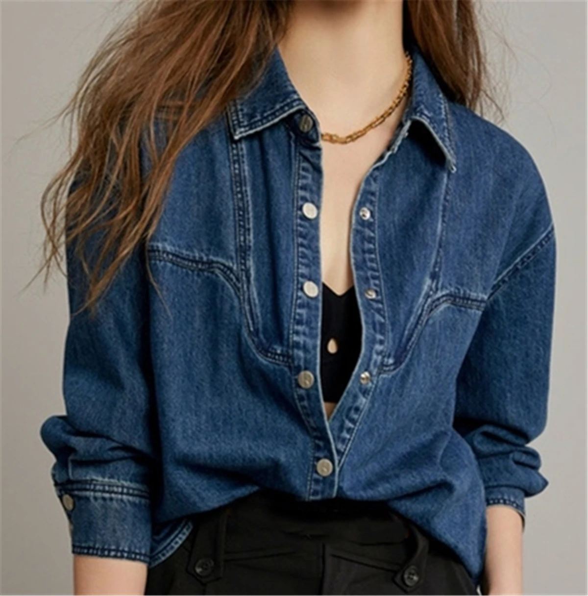 

Autumn Wear High Quality 100% Cotton Women's Denim Jacket Shirts Casual Vintage Style Designer Women Clothes