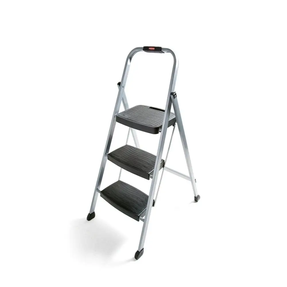 3-Step Folding Steel Ladder with Hand Grip & Non-Slip Feet ANSI Tested Sturdy Portable Step Stool 200lb Capacity No Assembly