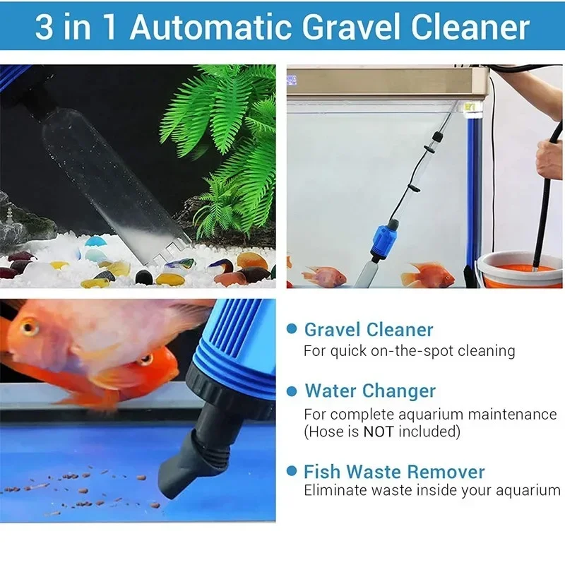 Electric Gravel Cleaner Automatic Aquarium Cleaner with Sponge Filter Fish Tank Vacuum Gravel Cleaner for Medium and Large Tanks