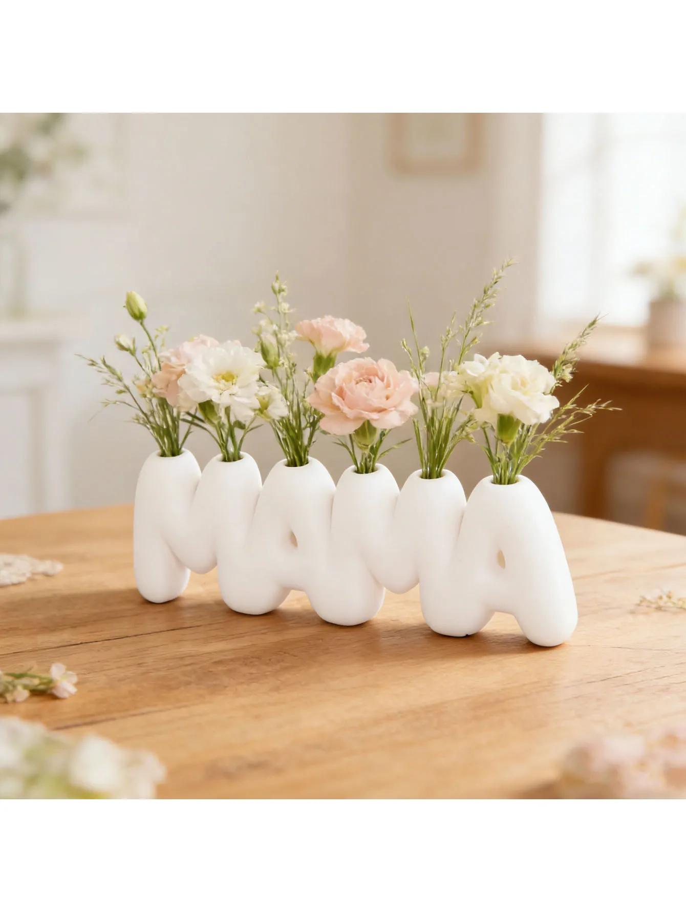 3D-Gedruckte MAMA Alphabet-förmige Vase Muttertag Kreatives Sechszackiges Blumenarrangement Schreibtisch-Deko Geschenk für Mama