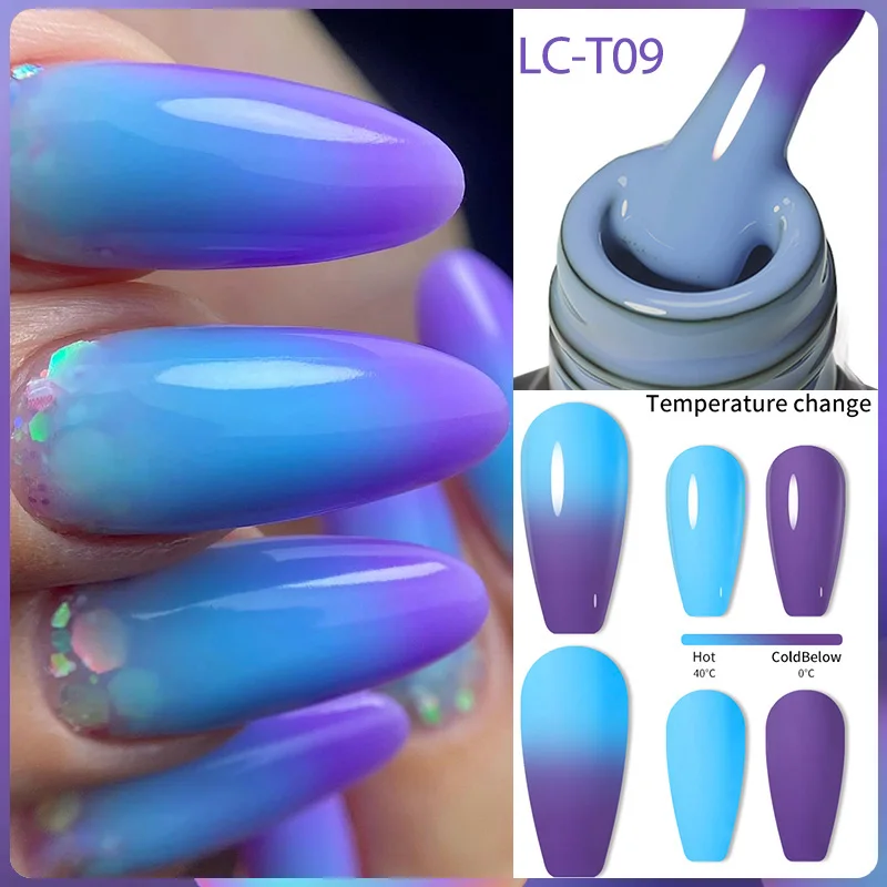 LILYCUTE cat kuku Gel termal 7ml, cat kuku Gel seni kuku manikur Semi permanen berubah warna temperatur biru ungu musim dingin