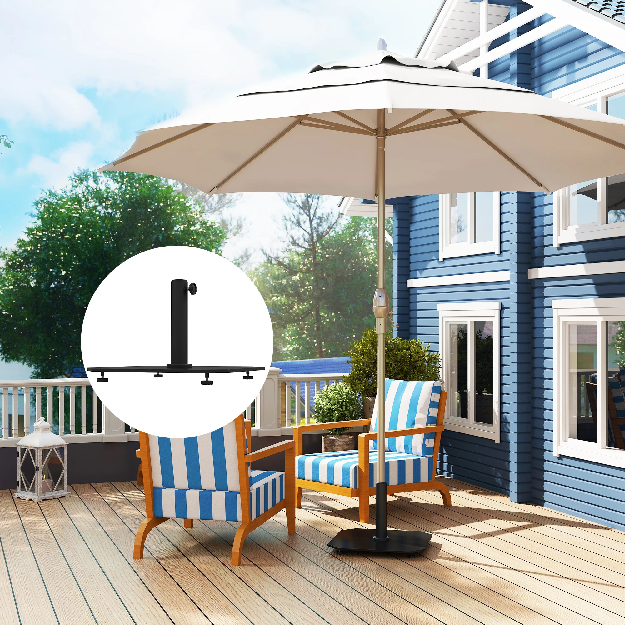 Square Patio Umbrella Base, 41 lbs Metal Stand with Adjustable Foot Pads, Fits 1.3/1.5/1.9" Poles, Outdoor Lawn Poolside, Black