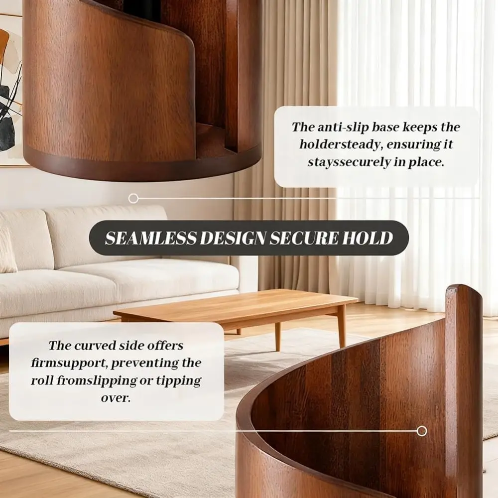 Porta asciugamani di carta in legno con base rotonda in legno di mango con supporto in ferro Porta asciugamani da appoggio Porta fazzoletti Decorazioni per la casa