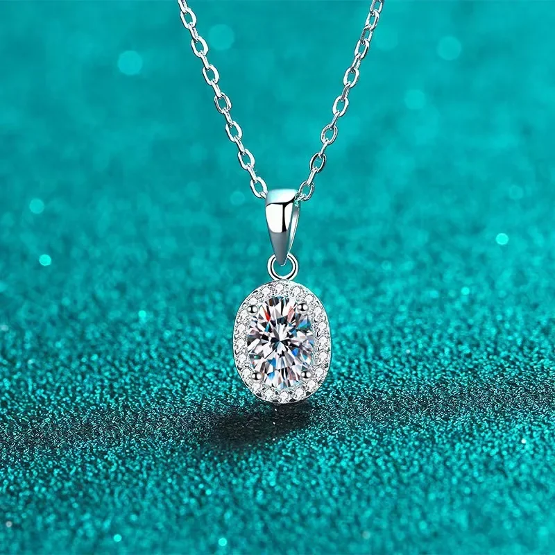 PT950 Platinum Oval 1CT Real Moissanite Nice Pendant Necklace for Women, Flawless Sparkly Diamond Very Popular Jewelry