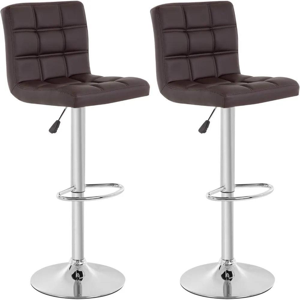 Bar Stool Conjunto de 2 Barstools Modernos, Contra Altura, Giratória, Altura Ajustável, Couro PU, Cadeiras de Bar