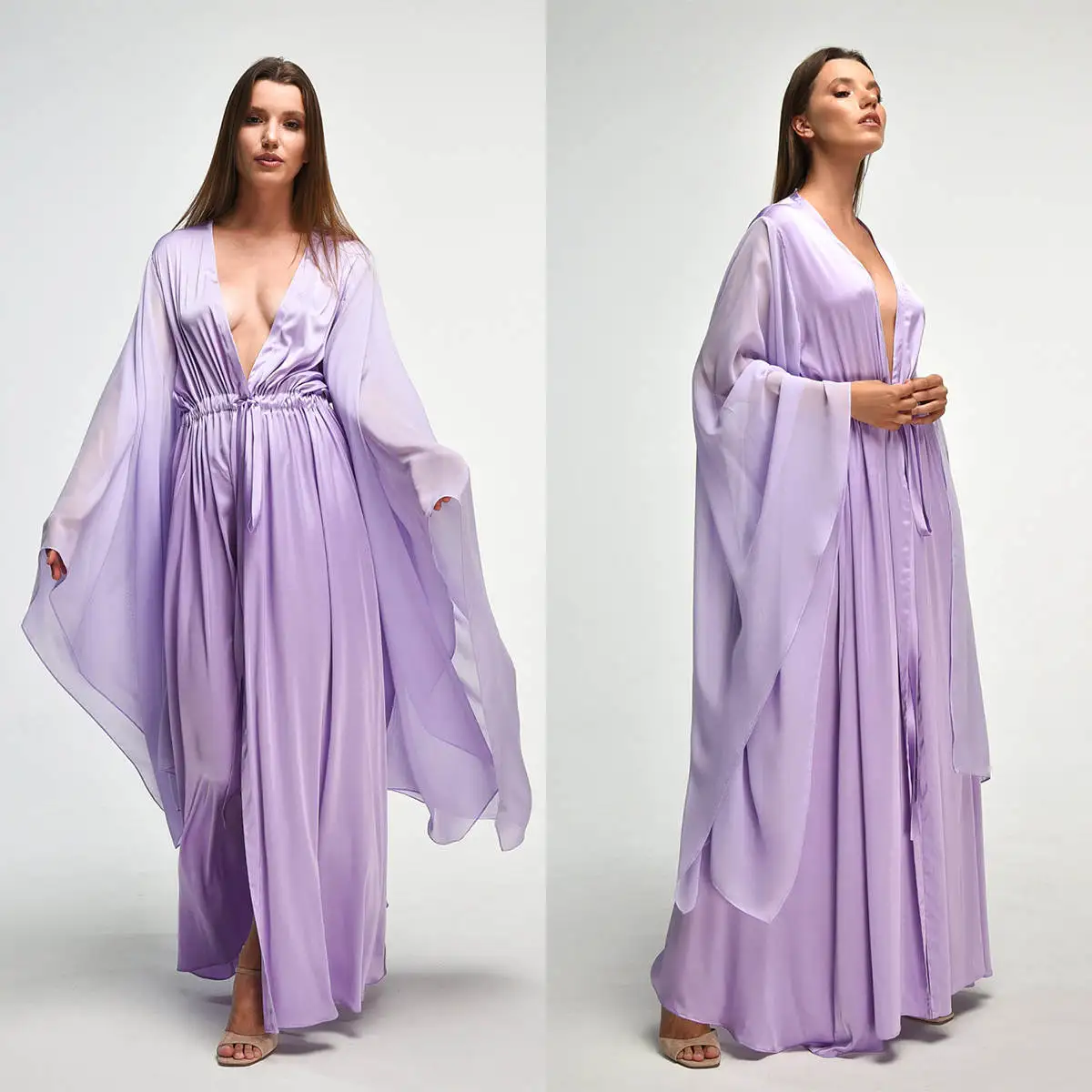 

Classic Women Nightgown Bridal Pajamas V-Neck Long Sleeve Silky Soft Bridal Wedding Bathrobe for Photography Custom Made