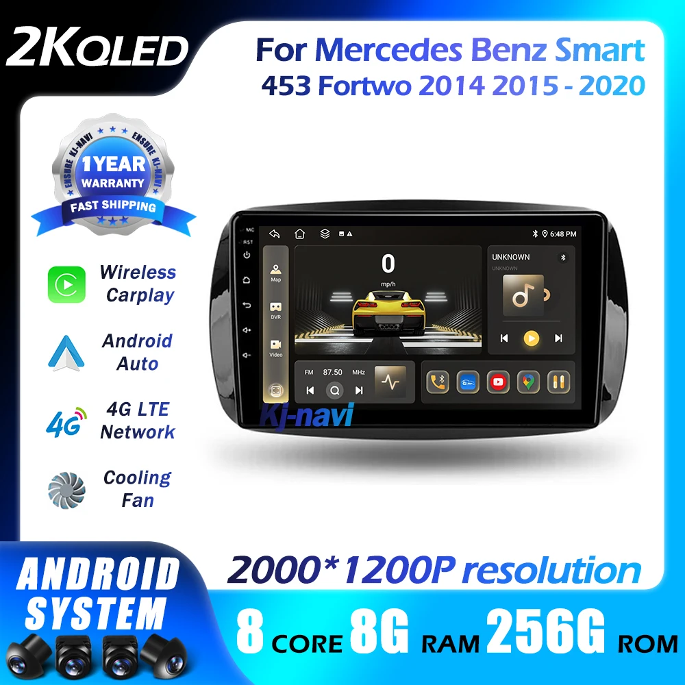 

Автомобильный радиоприемник 9 "Android 14 для Mercedes Benz Smart 453 Fortwo 2014 2015 - 2020 Carplay навигация GPS сенсорный экран стерео головное устройство