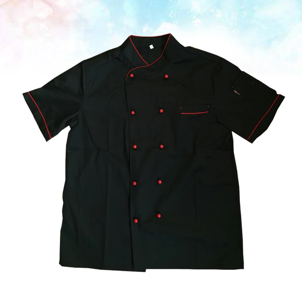 1Pcs Short Sleeve Black Premium Cotton Double-Breasted Comfortable Unisex Chef Jacket for Bakery Hotel Restaurant