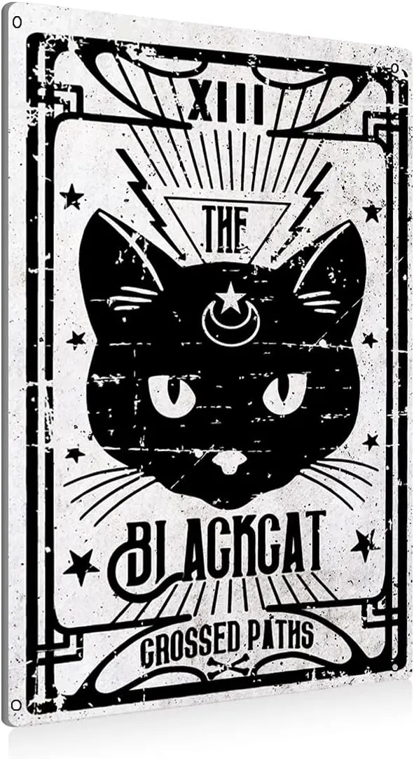 Tarot Cards Theme Black Cat Metal Tin Sign Wall Décor Vintage Sign for Home Living Room Bedroom Decor Gifts