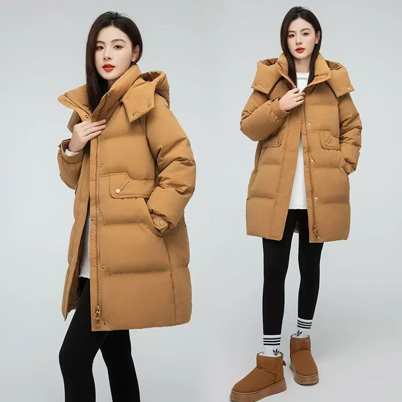 Autumn And Winter 2024 New Down Coat Women's Long Section New Clearance Special Detachable Hat Plus Velvet Padded Winter Clothes