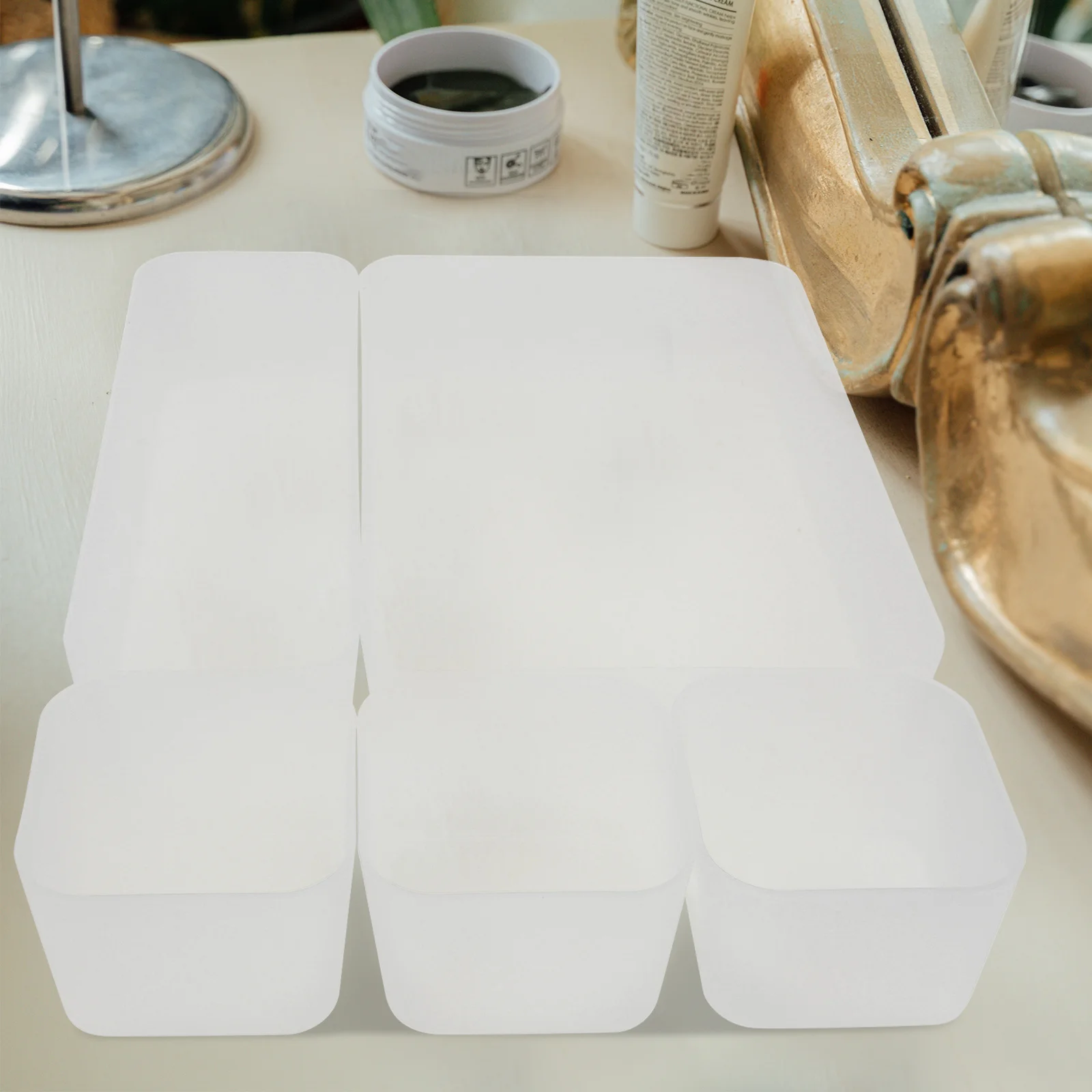 

1Set Skincare Storage Organizer Box Smooth Surface Long-Lasting Non-Deformable Combination Drawer Organizer for Makeup Desk