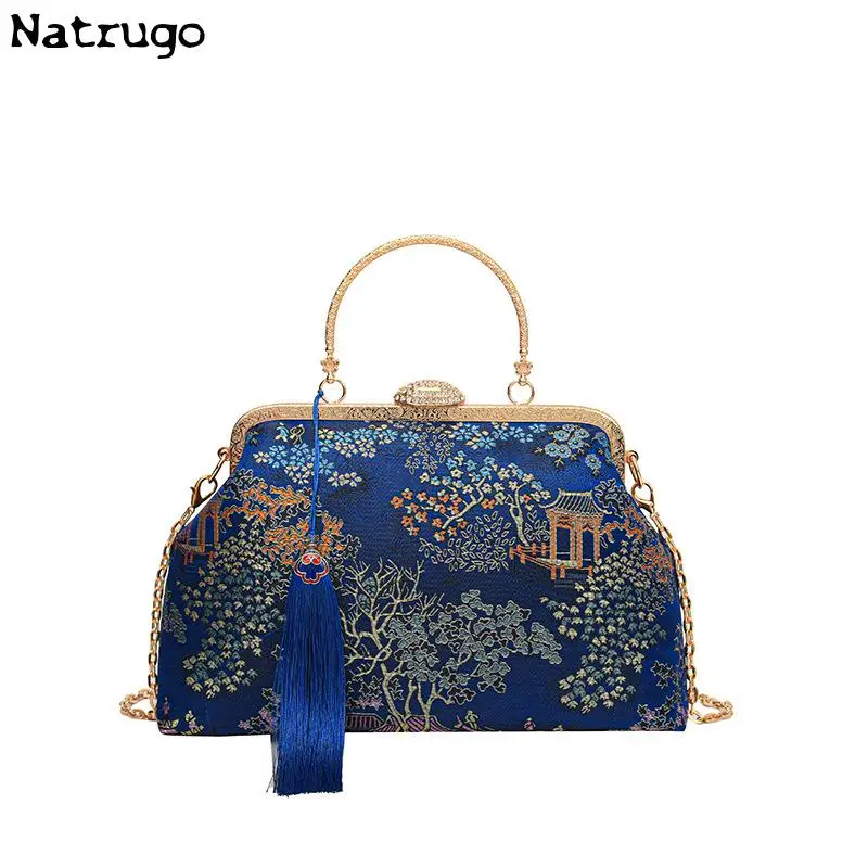 Chinese Style Embroidery Bags For Women Purse And Handbag Flowers Dinner Clutch Hand Bag Ladies Chain Crossbody Shoulder Bag