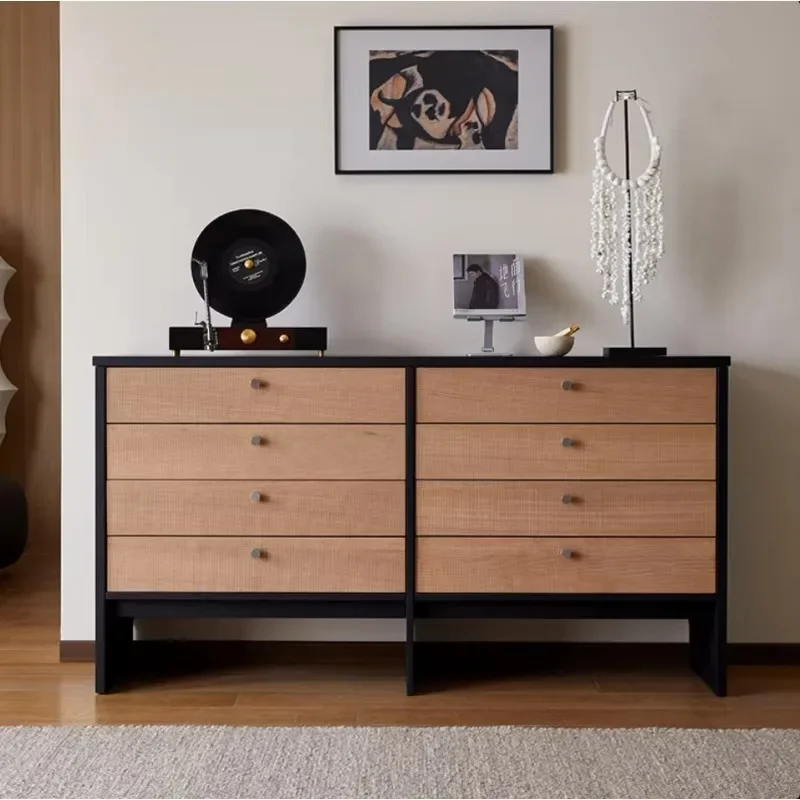 Modern luxury solid wood chest of drawers made of red oak with white oak sawtooth trim, bedroom locker
