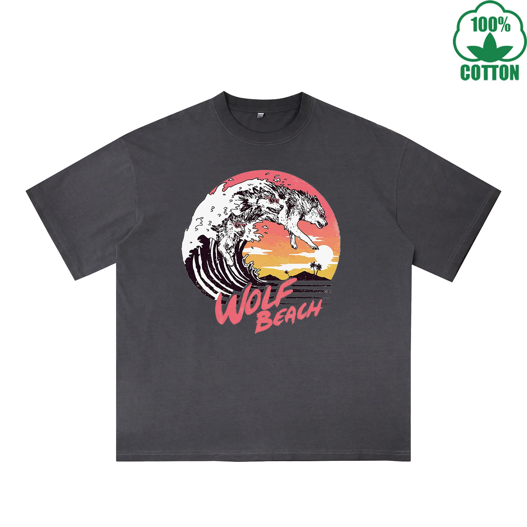 

Футболка Wolf Beach с принтом Dirty Wash, 230 г, разноцветная, свободного кроя, модная, 100% хлопок, с коротким рукавом