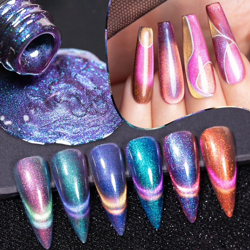 PUENTE 6 stks/set Aurora Glitter 9D Kat Magnetische Gel Nagellak Met Magneet Losweken UV Nail Art Vernis Kit voor Manicure