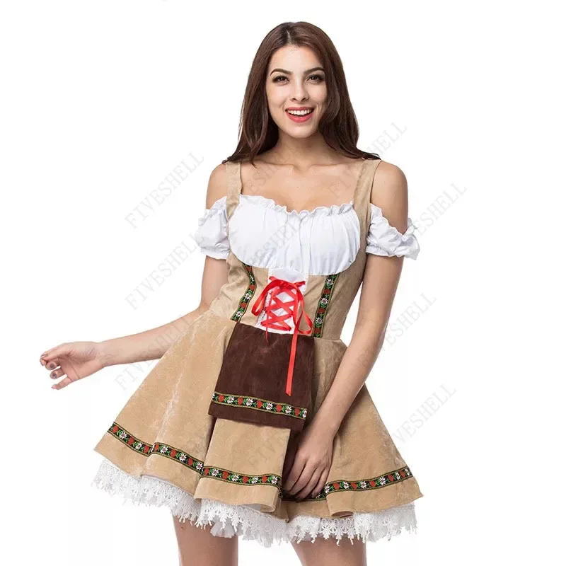 القرون الوسطى الكبار النساء مهرجان أكتوبر الحلو Dirndl زي بافاريا الدانتيل متابعة overالصدر فستان بحزام يتوهم الزي التقليدي للسيدات