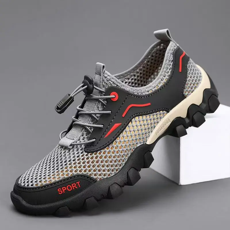 Men Summer New Big Mesh Big Size Casual Sneakers Soft sole Non Slip Hollow Breathable Slip On Outdoor Hiking Shoes Climbing Shoe