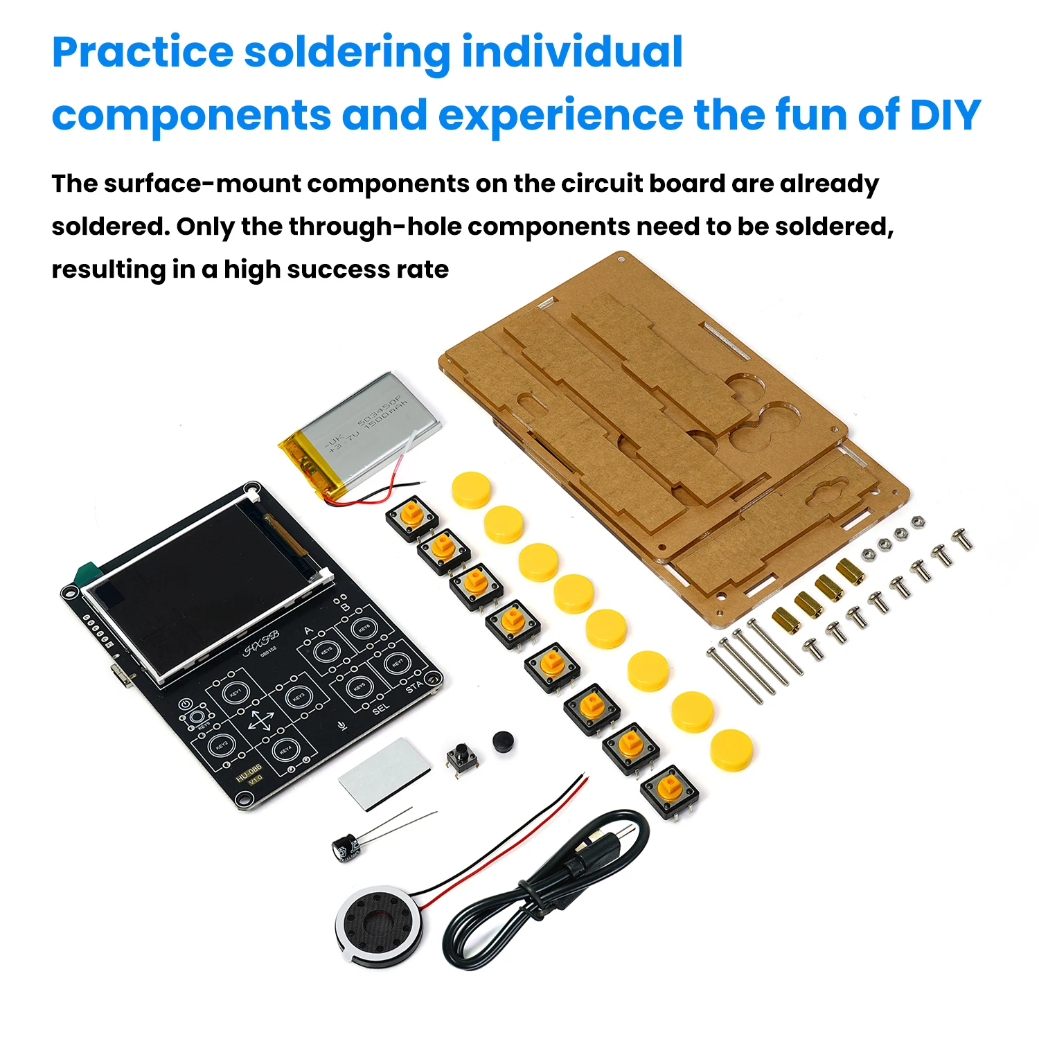 AI Multifunctional Handheld DIY Kit with LCD Game Console Weather Clock Music Spectrum Voice Dialogue Welding Practice Parts