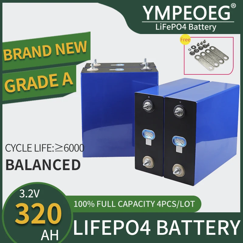 

Аккумуляторные элементы LiFePO4 3.2V 320Ач глубокого разряда, 100% полная емкость, 4/8 шт., новые, класс А, для солнечных систем хранения энергии