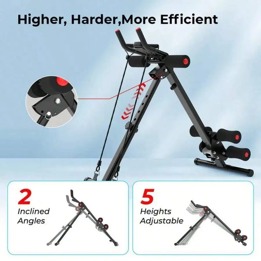 Allvendra Adjustable Abdominal Trainer, Foldable Core Cruncher Machine For Home Gym, Multi-Level Resistance, Compact Storage