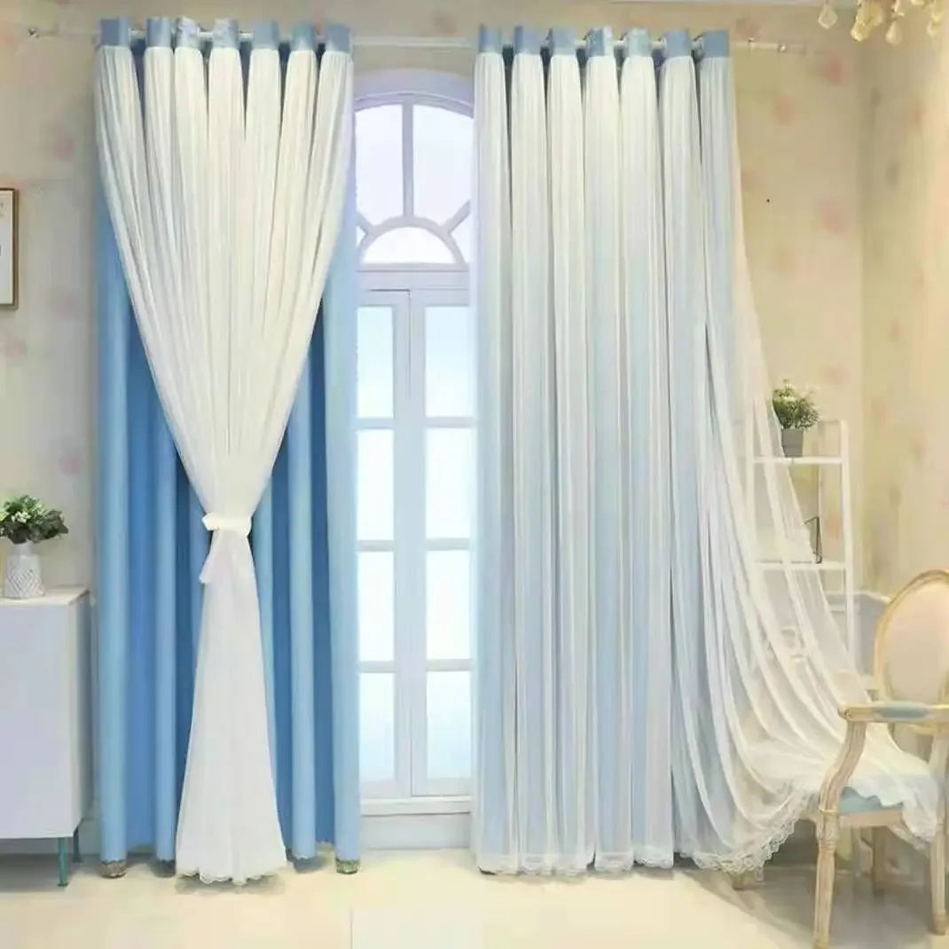 Nordic Style Solid Color Cloth Yarn Integrated Blackout Curtain Modern Bedroom Shade Curtains Living Room Luxury 나비주름 커튼 Шторы