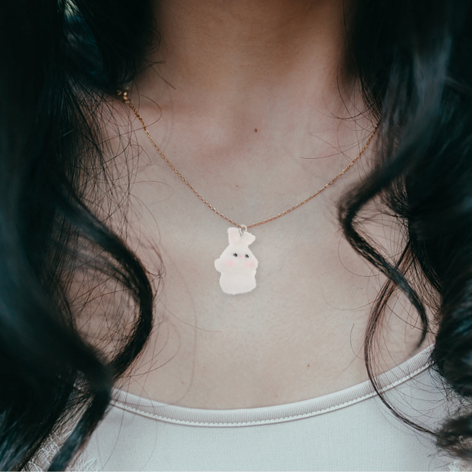 

5 Pcs Flocking Rabbit Pendant Keychain Animal Purse Cartoon Keyfob Bunny Bag Resin Charm