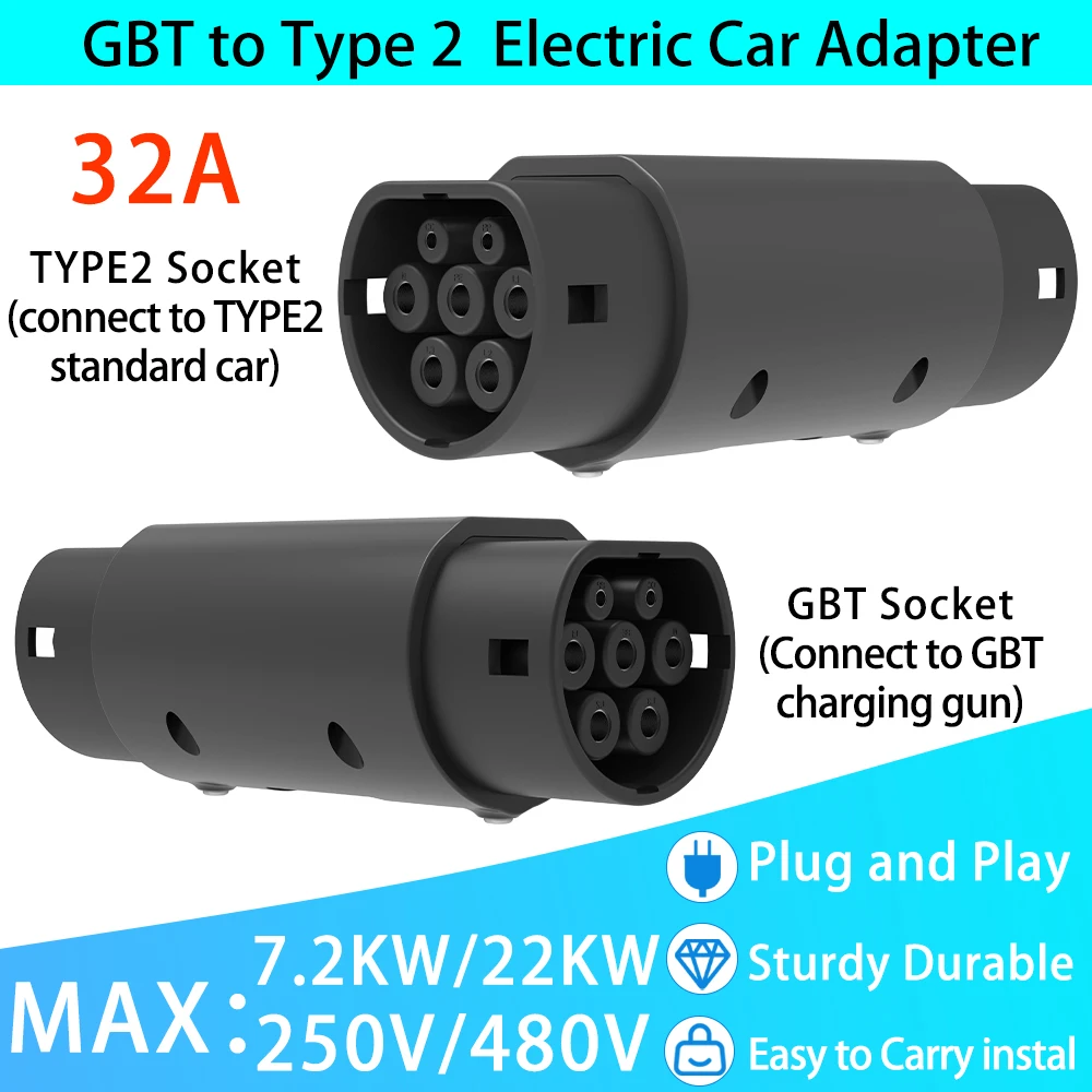 

Адаптер для зарядки электромобиля GBT на Type 2 7,2 кВт 22 кВт IP54 CE Сертификационный конвертер Разъем GBT на Type2 ev зарядное устройство BYD MG4