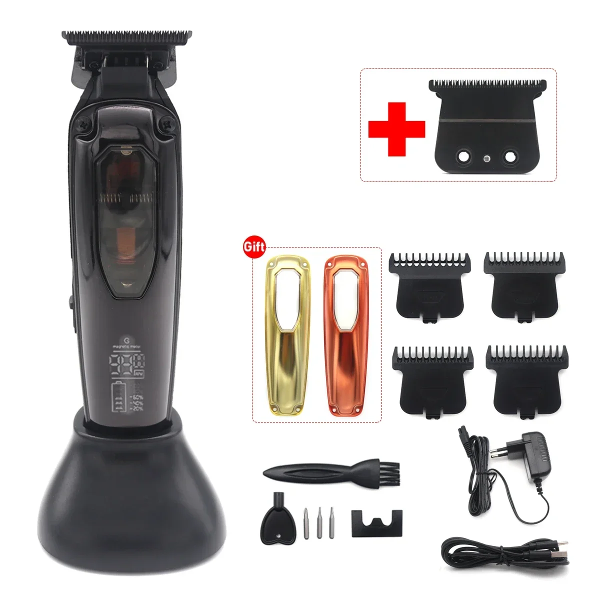 

GOBO 9900RPM Magnetic Motor Finishing Machine Hair Trimmer Hair Cutting Machine LCD Display Base Charger Zero Gap DLC Blade