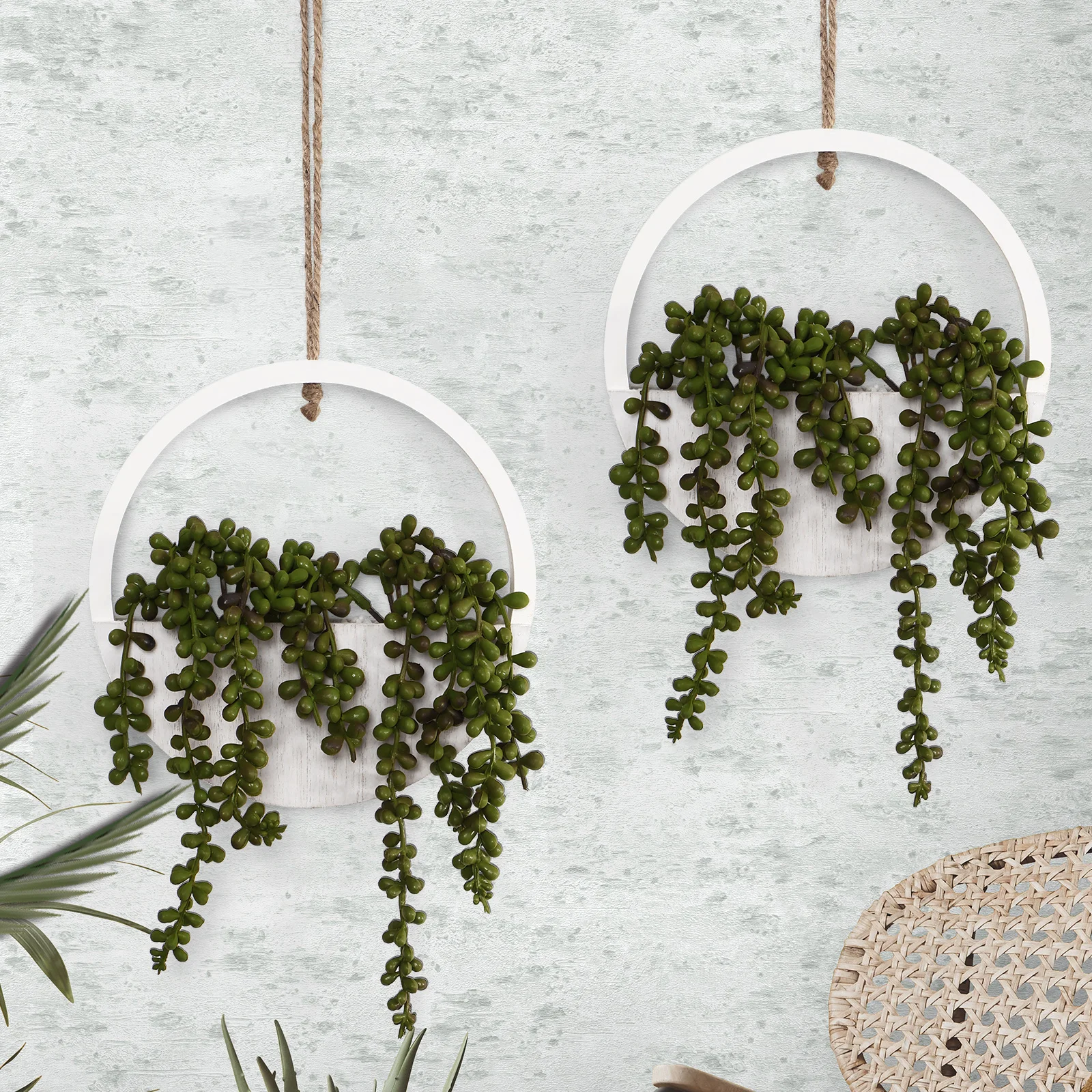 قطعتان من النباتات المعلقة المقلدة للزينة الجمالية، مناسبة للاستخدام الخارجي والداخلي
