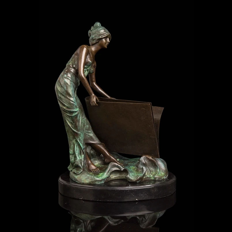 PY-398B Western Bronze Statue Female Sculptures Woman with Book Figurines Modern Lady Copper Sculpture Festival Decoration