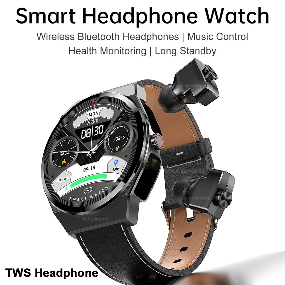 Smartwatch With Headphones 2 in 1 Wireless TWS Earphone Bluetooth Calls Waterproof Sports Smart Watch Men for Huawei Xiaomi 2024