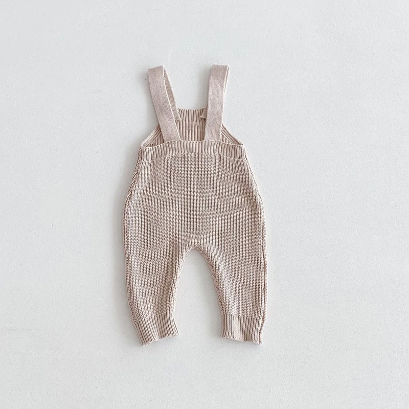 Suefunskry Cute Baby Boys Girls Overalls Sleeveless Front Pocket Solid Color Straps Rompers Newborn Knitted Outfit