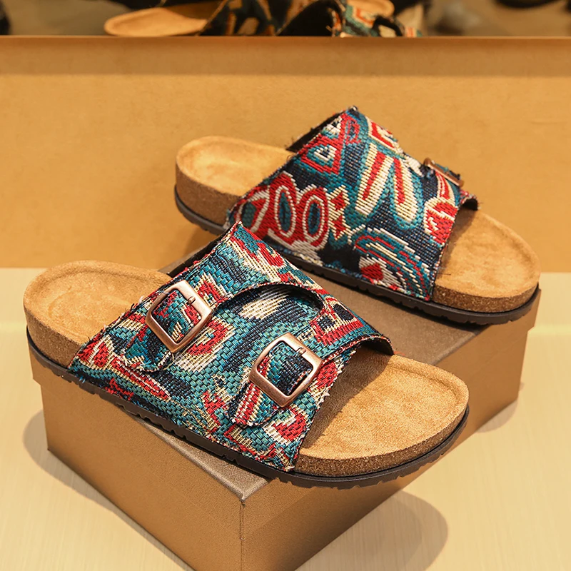 Unisex Trendy Beach Slippers Retro Buckle Design Casual Breathable Wear Resistant Daily Outdoor Slides