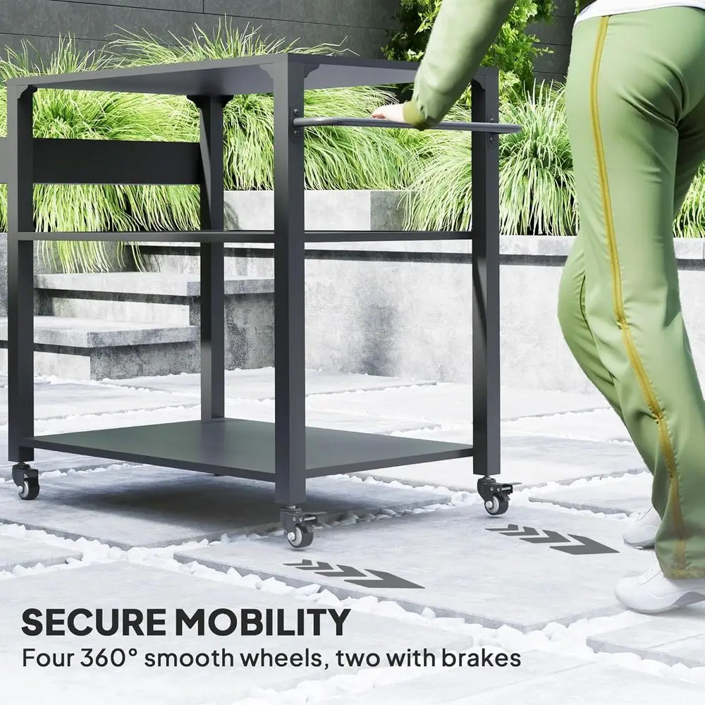 ポータブル屋外グリルカート（ピザオーブンスタンド、収納、移動式フードプレップテーブル付き）